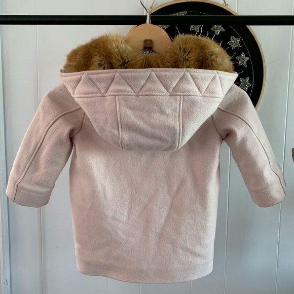 Chloé Virgin Wool Baby Pink Faux Fur Hooded Coat Girls Insulated Gold Chloe Cute - Picture 7 of 15